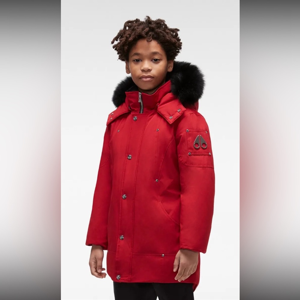 Moose Knuckles Kids Scarlet Puffer with Ebony Fur